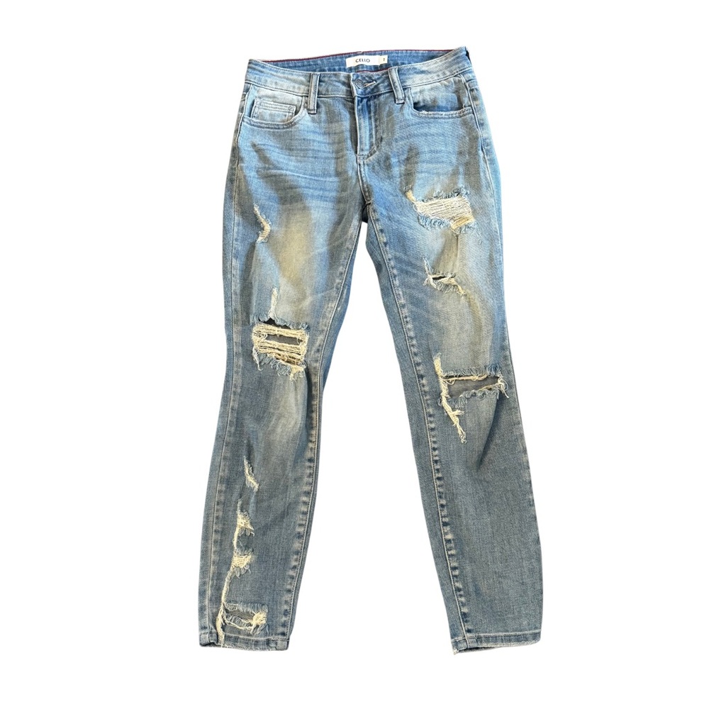 Cello Women’s Slim Fit Cropped Distressed Jeans Light Wash Size 1